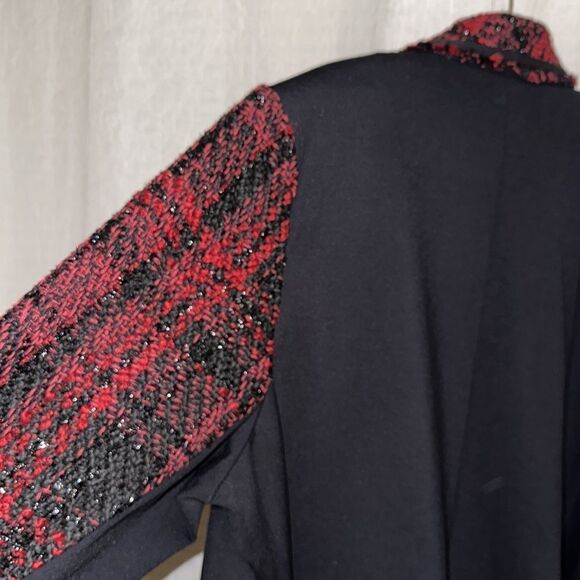 LANE BRYANT 26/28 Red Black Tweed Houndstooth Plaid Knit Back Combo Jacket - Picture 8 of 13